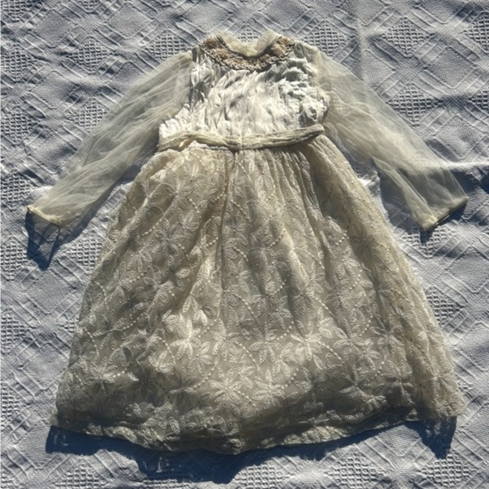 April Cornell Ivory Girls Lace Dress Flower Girl Rayon and Cotton 5/6